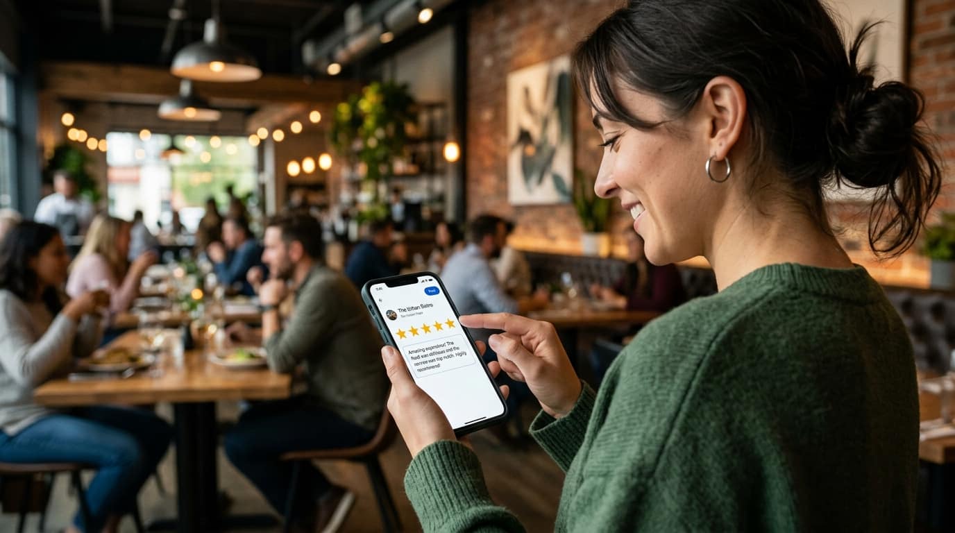 Cliente dejando una reseña pública de 5 estrellas en Google Maps